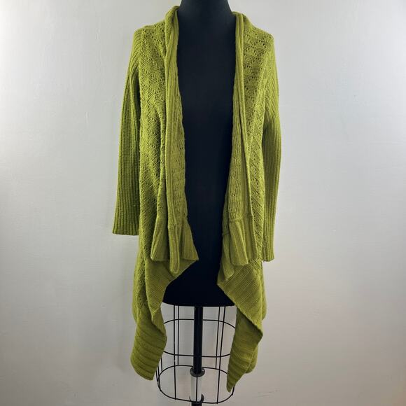 Cynthia Rowley Green M Knit Cardigan Sweater Wool Flowy Open Front Long Sleeve - Picture 2 of 9